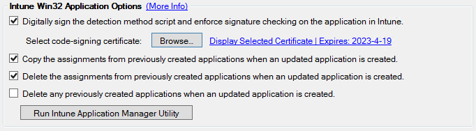 Intune Application Options