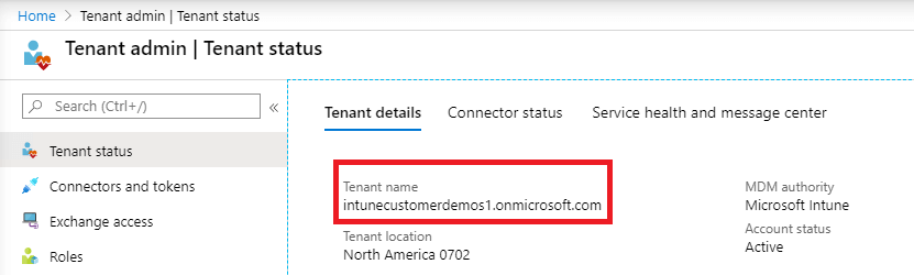 tenant status page in intune tenant