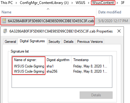 Third-Party Software Update CAB file WSUS Signing Certificate