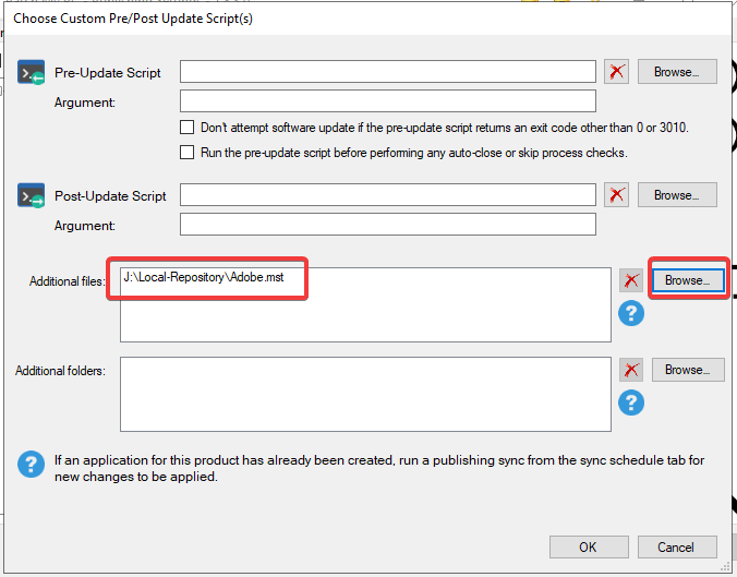 Adobe MST Additional Files Window
