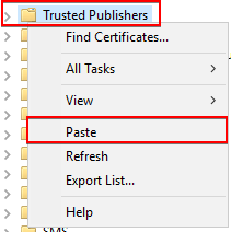 Paste WSUS Certificate in Trusted Publishers