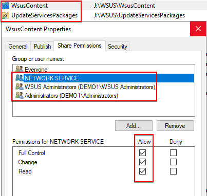 validate sharing permissions wsuscontent