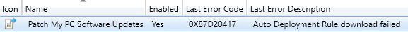 ADR Error Code 0X87D20417 for Third-Party Updates