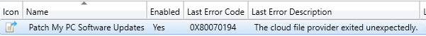 ADR Error Code 0x80070194 for Third-Party Updates