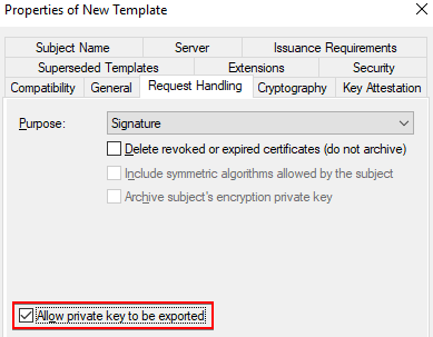 Allow the private key to be exported
