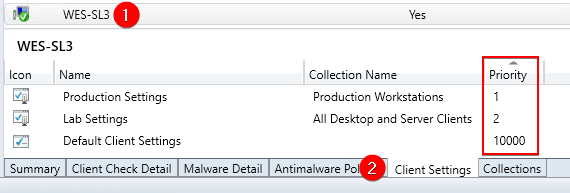 Client Setting Deployed to Device SCCM tab