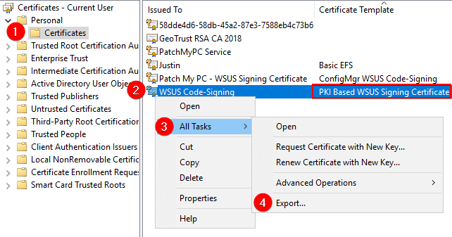 Export the WSUS Signing Certificate