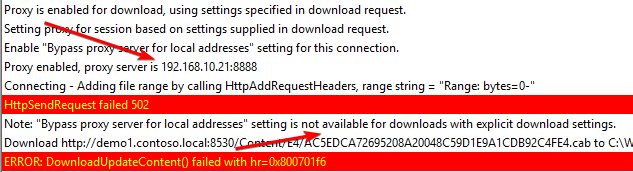ERROR: DownloadContentFiles() failed with hr=0x80070194 - Proxy Download Being Used PatchDownloader