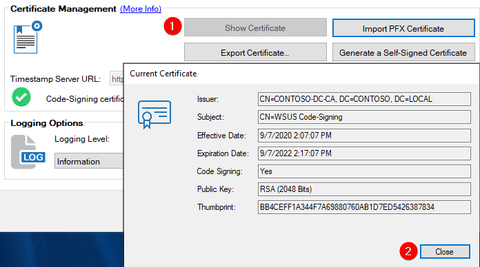 Show WSUS certificate