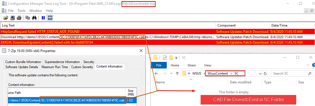 Update CAB File Deleted from WSUSContent Directory Causing Error 0x80070194