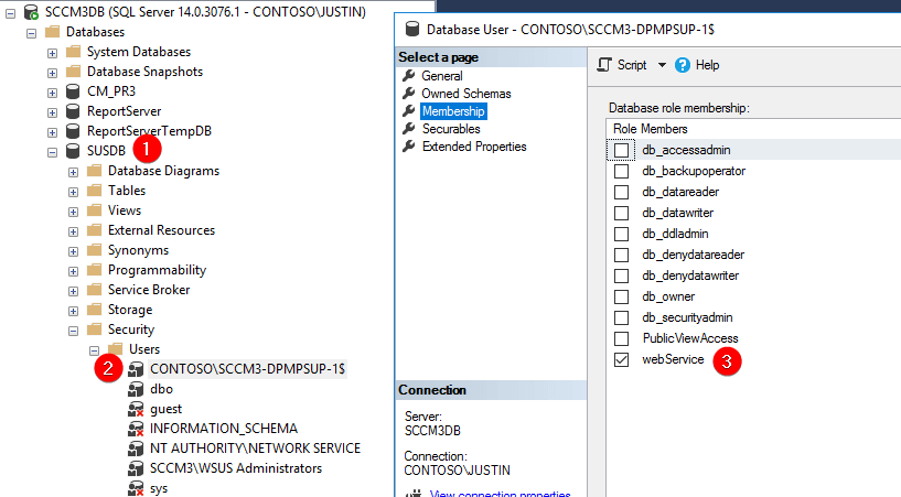 Validate WSUS Server has ebService SQL Membership Role