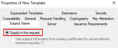WSUS Certificate Supply subject name in the request