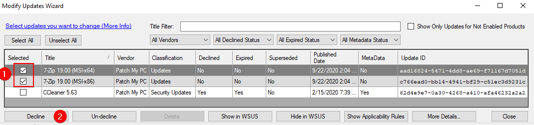decline third-party updates from WSUS