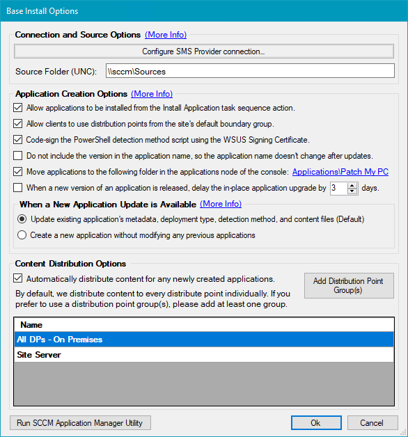 Application Creation Options for SCCM Automation