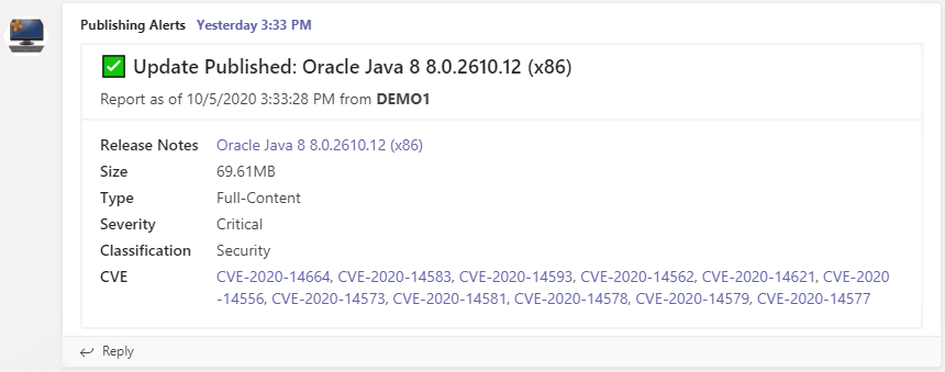 Microsoft Teams Real Time Alerts for Third-Party Security Updates with CVEs
