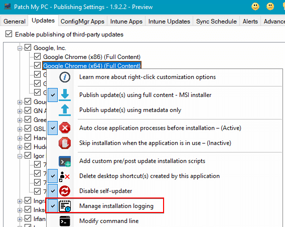 Right-Click Option to Enable Installer Logging in Patch My PC