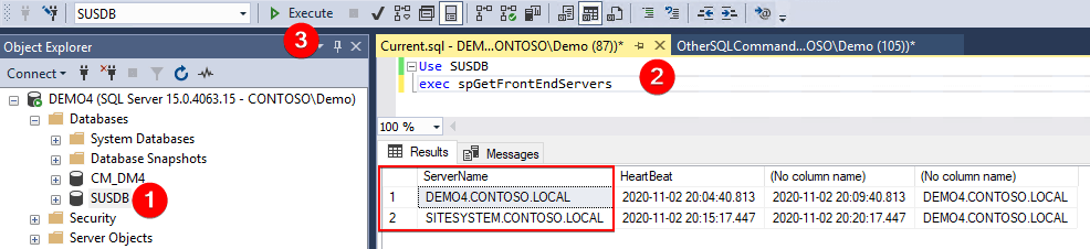 spGetFrontEndServers Against SUSDB in SQL Management Studio