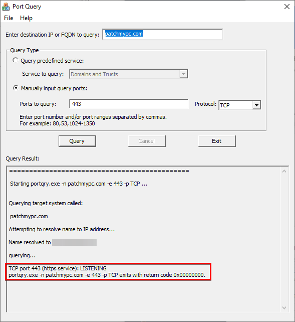 portqueryui verify port 443 to patchmypc domain