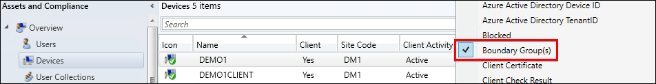 Add Boundary Group(s) column to the Devices node in SCCM