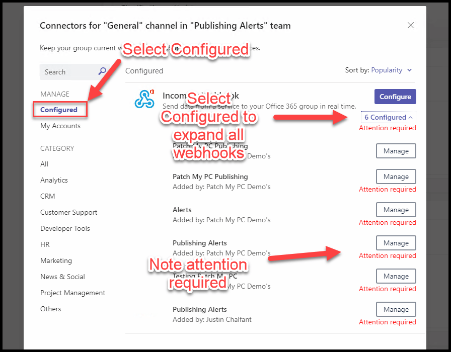 select configured apps