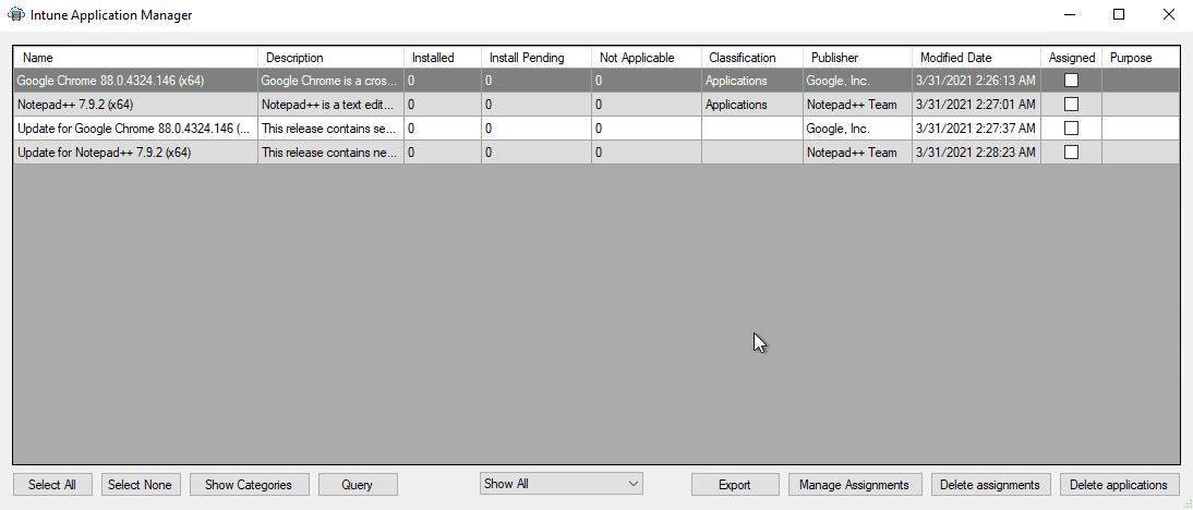 Deleting applications using the Intune Application Manager Utility