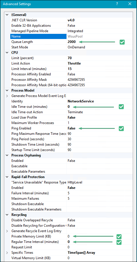 Disable recycling and configure memory limits