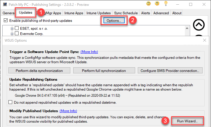 Run Modified Update Wizard in Publisher