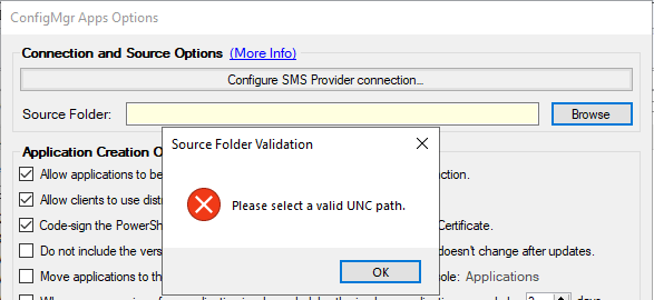 Source Folder Validation UNC Conflict