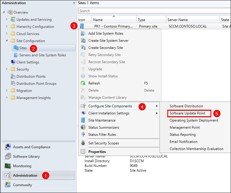 Software Update Point in Configure Site Components ConfigMgr