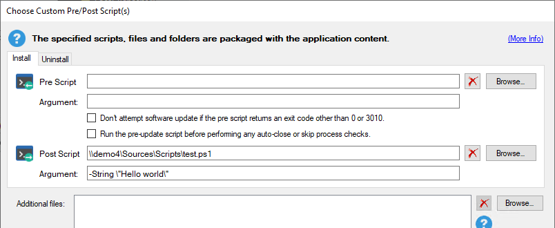 Custom pre post script example with escaping quotes