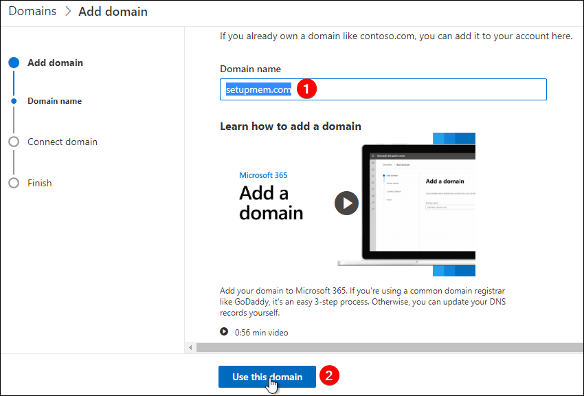 Add a custom domain Microsoft 365 admin center