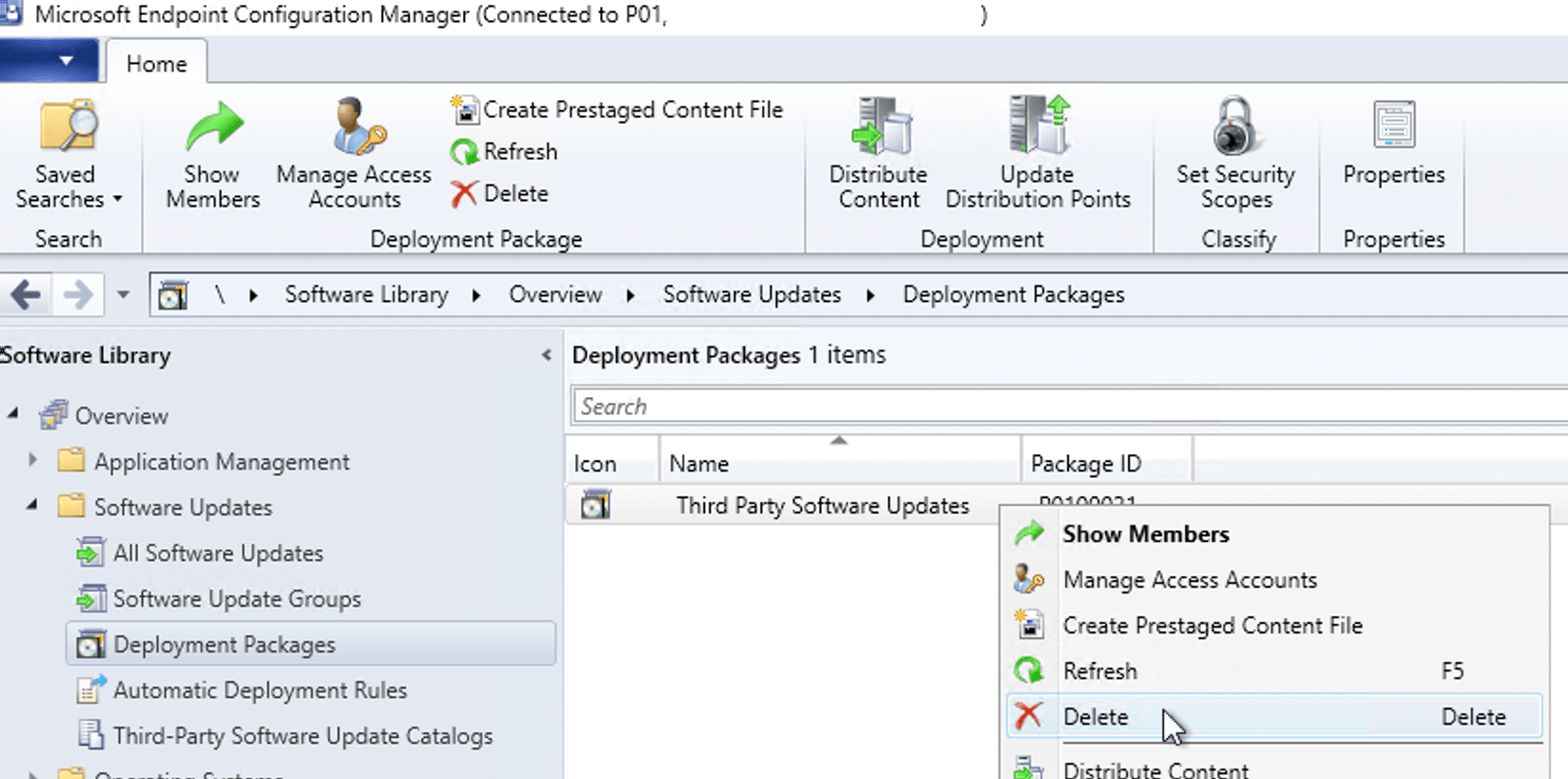 Delete deployment package in Configuration Manager