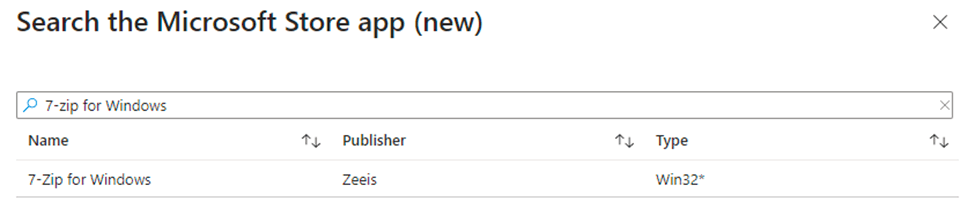 App name 7-Zip search results in Microsoft Store app