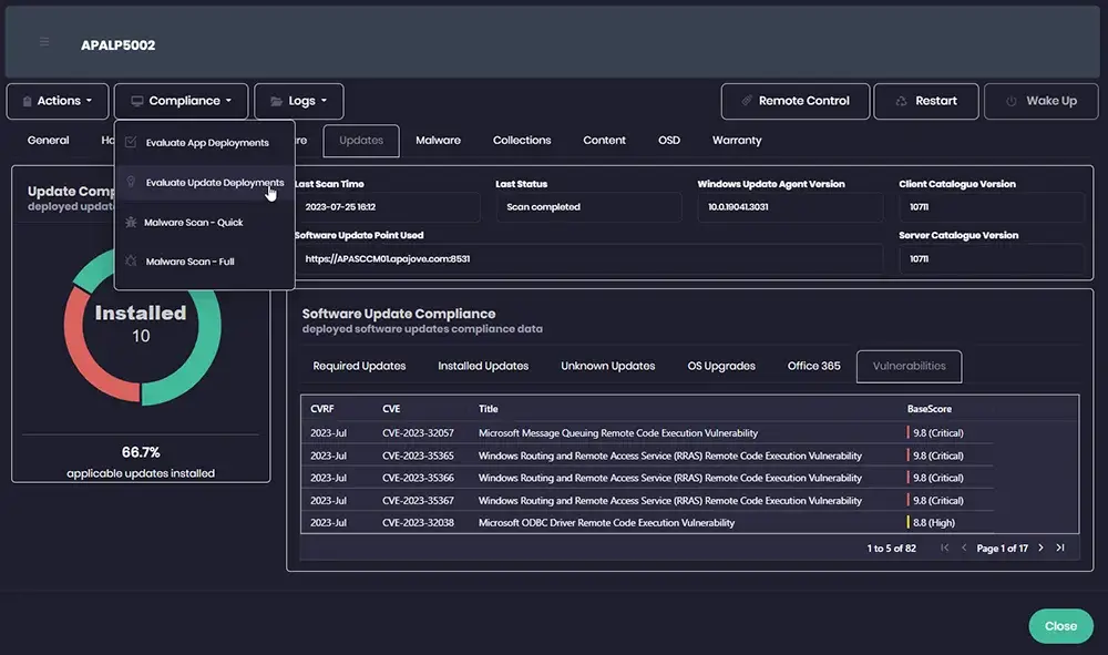 Advanced Insights Device View Actions