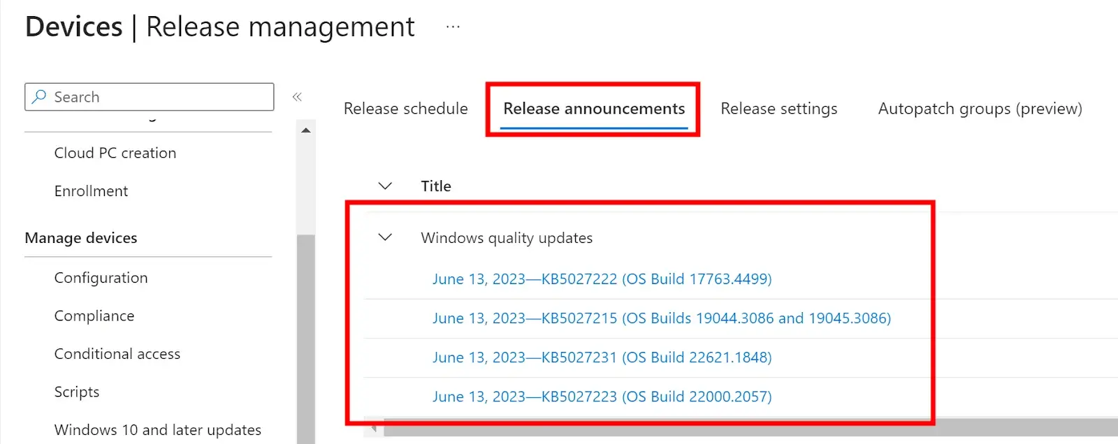 Release Schedule allows you to customize your deployment schedules for Windows Quality and Feature Updates.