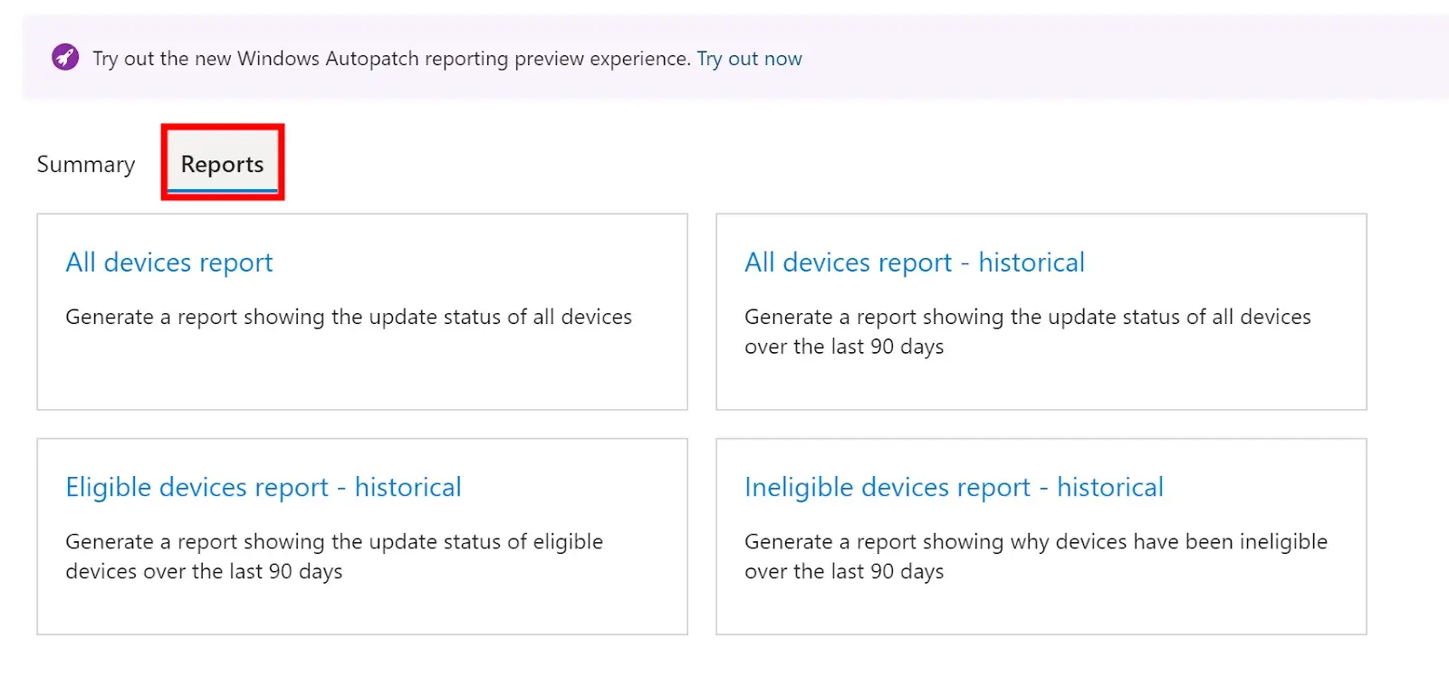 Switching from the Summary to Reports tab will give you more detailed reports on all managed devices.