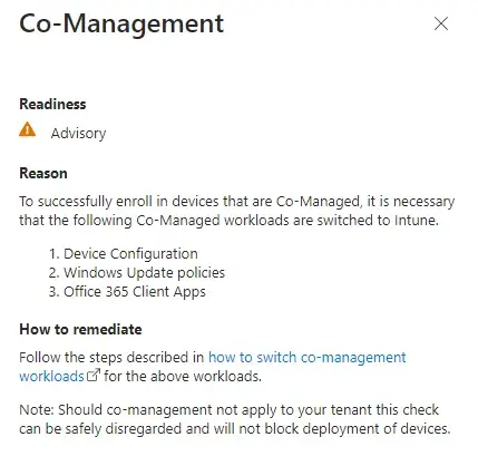 Co-Management Advisory from the Readiness Assessment Tool results.