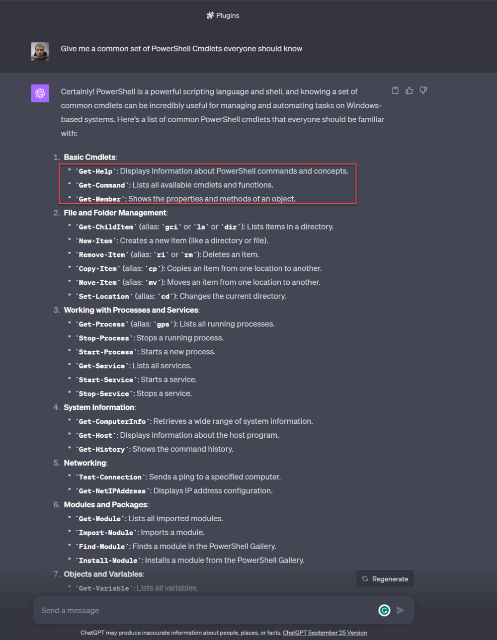 PowerShell cmdlet cheat sheet from ChatGPT