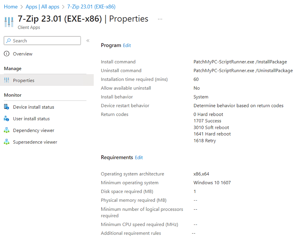 7-Zip application with details on its requirements