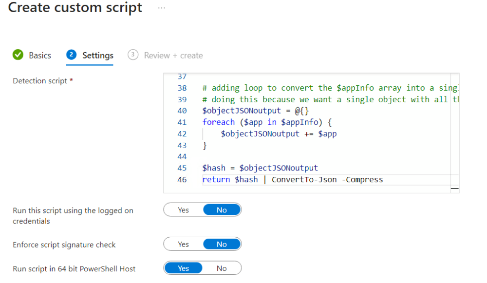 Detection Script and settings