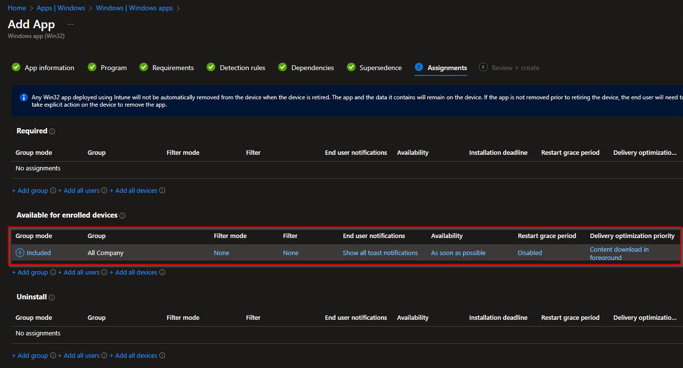 Intune: Win32 App Assignment Options