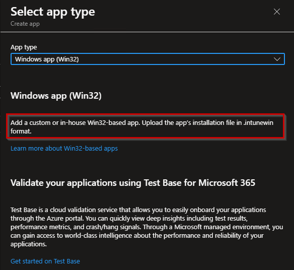 Intune: Win32 app File Type (.intunewin) format