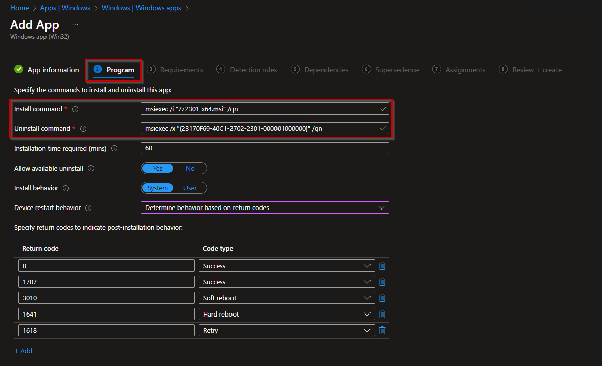 Intune: Win32 App Program Settings