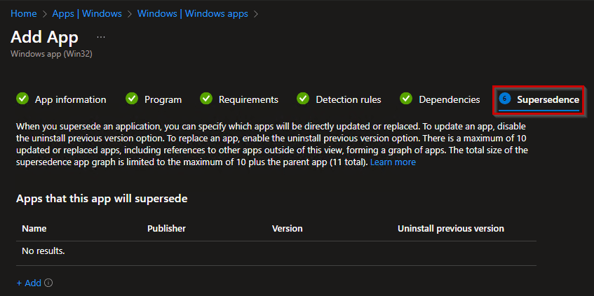 Intune: Win32 App Supersedence Options