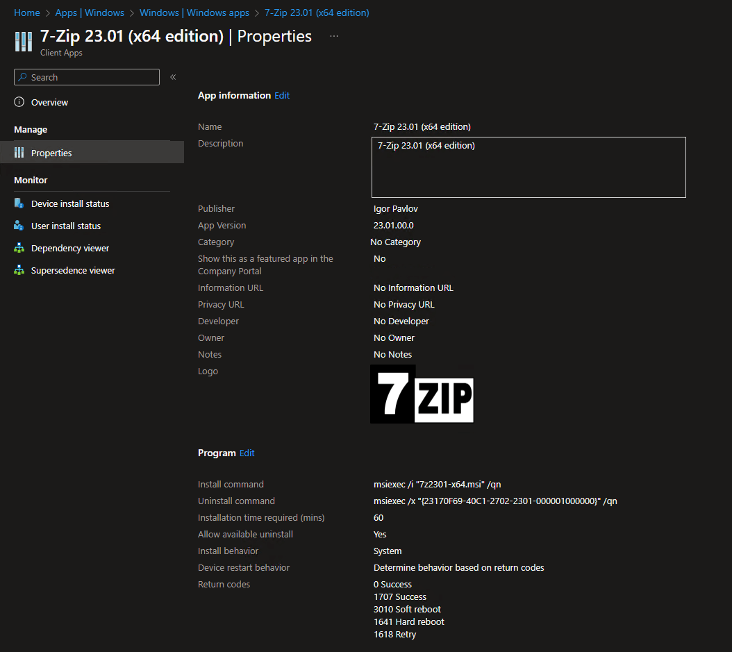 Intune: Win32 App Properties