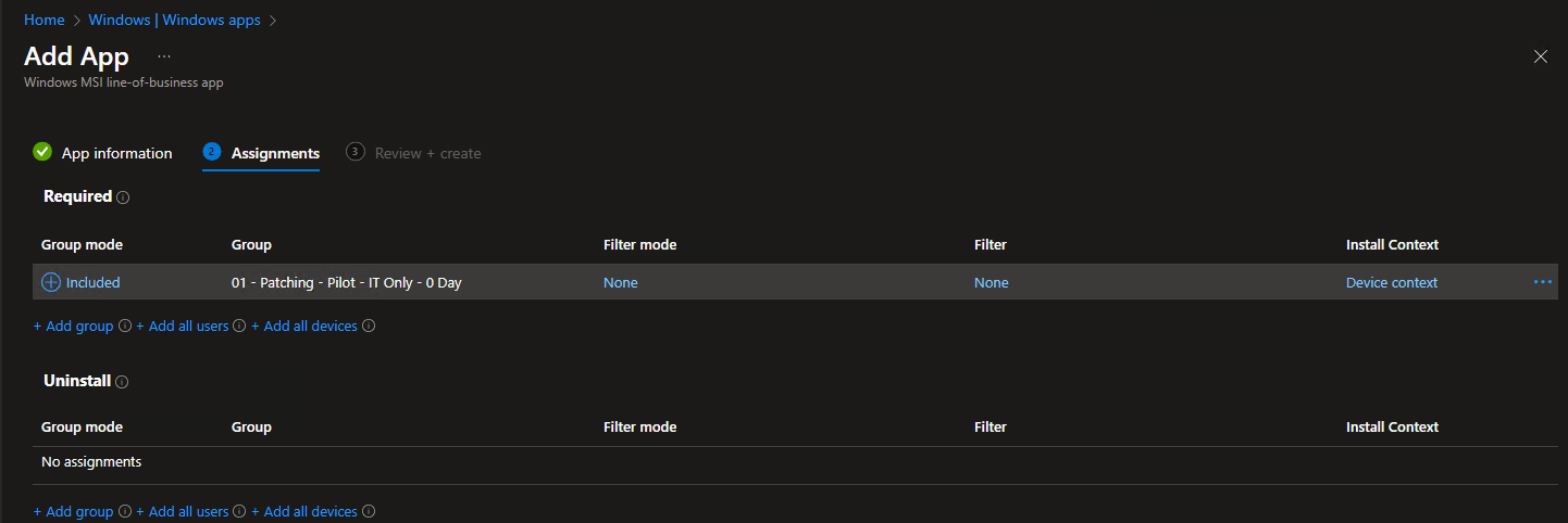 Intune: LOB App Assignments