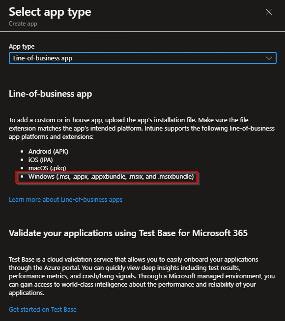 Intune: Supported Windows LOB App File Types