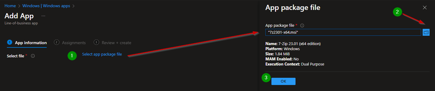 Intune: Select LOB App File