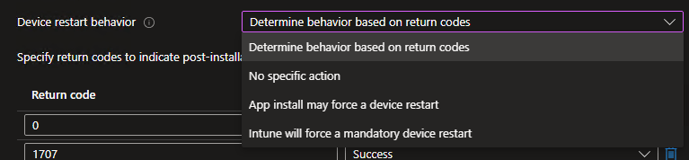 Intune: Win32 App Device Restart Behavior Options