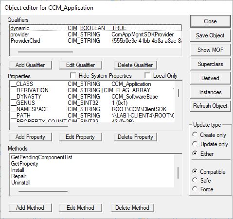 Methods to install, repair, or uninstall an application deployment exists on CCM_Application.